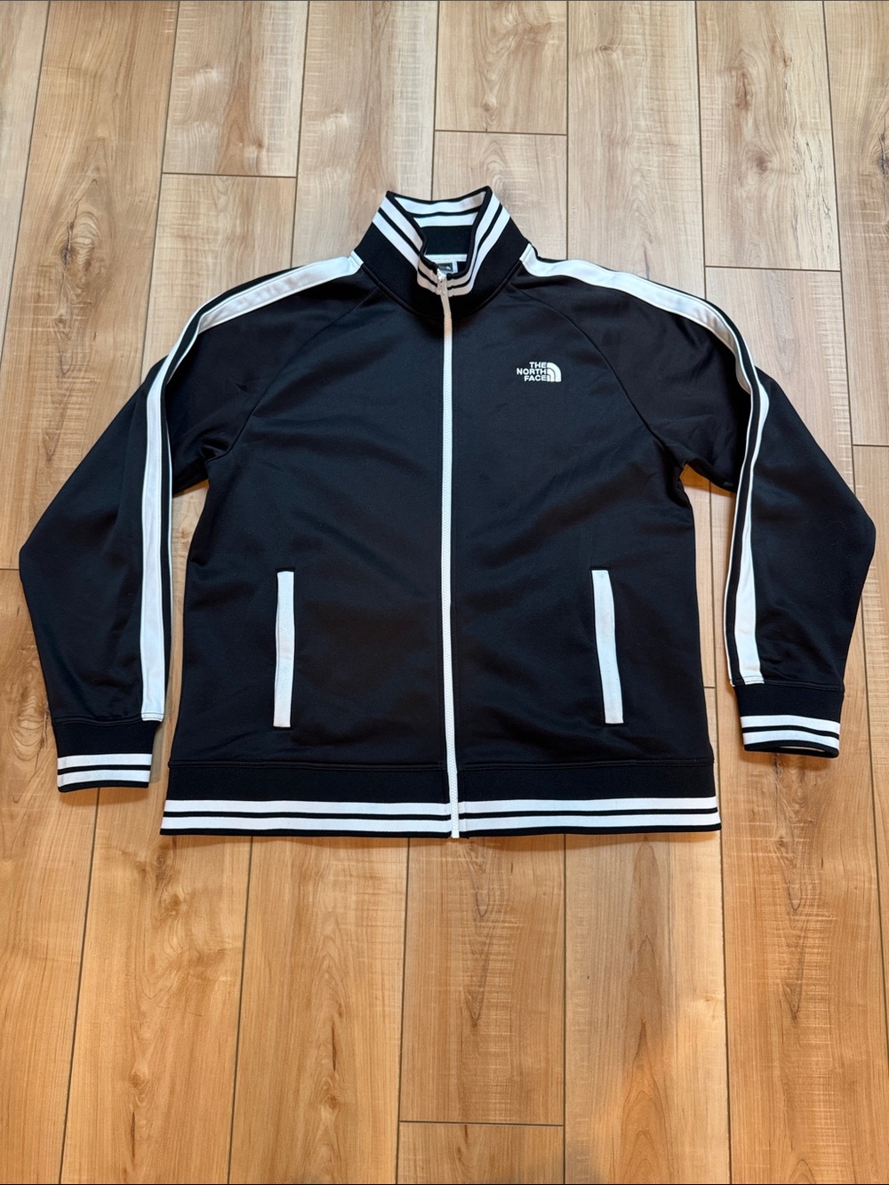 The North Face Black Track-Style Jacket with White Trim